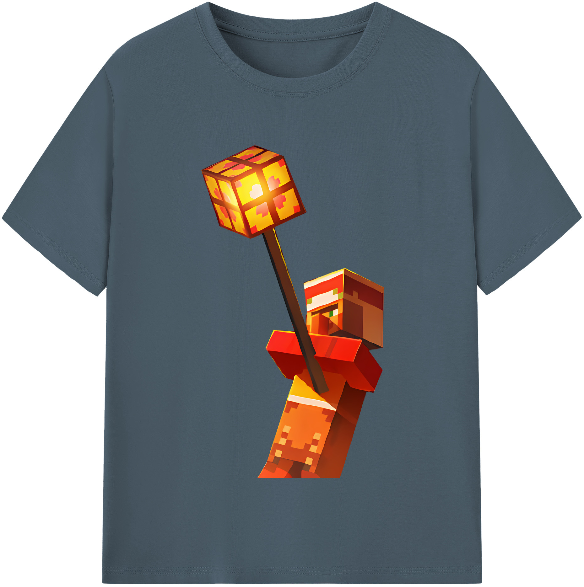 （画像用） マインクラフト ブロックの世界 Minecraft MC Block world 綿100％半袖Tシャツ（フロントプリント）